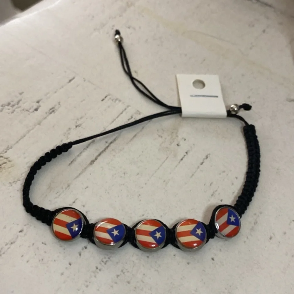 🆕Puerto Rico 🇵🇷 100x35 Island Keychain & PR Flags adjustable unisex Bracelet